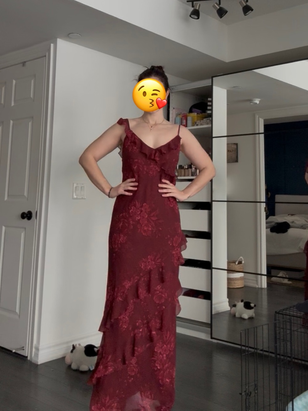 Park & Fifth Burgundy Floral Ruffle Midi Dress - Picture 5 of 6